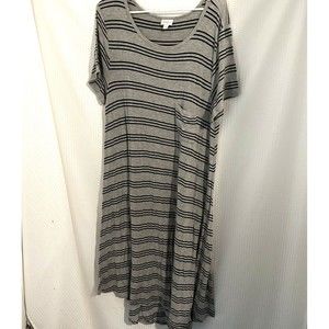 LuLaRoe Womens Gray Black Striped Short Sleeve Dress Size XL